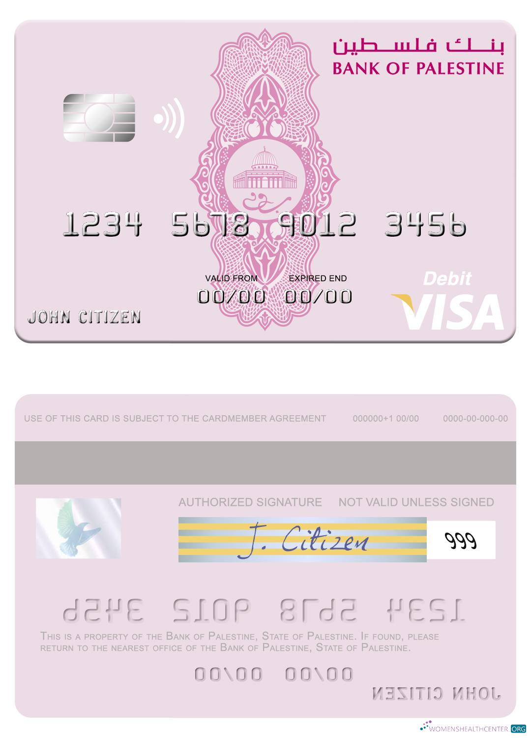 Download Palestine Bank of Palestine visa debit card Photoshop template